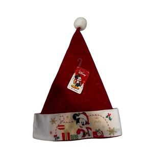 New Disney MICKEY MOUSE Santa Hat Christmas Holiday White Red One Size Fits
